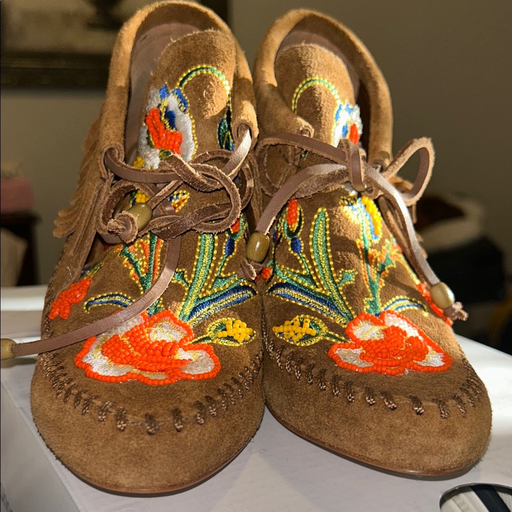 Tory Burch Embroidered Suede Ankle Boots - Picture 2 of 4